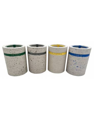 Set per raccolta differenziata composto da 4 cestoni portarifiuti cm Ø 50x70h cad. in cemento colore Bianco pietra