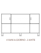 MOBILE CONTENITORE 2 ANTE COLORE A SCELTA + 4 VANI A GIORNO, STRUTTURA NOBILITATO BETULLA O LARICE - cm 138x41x80H