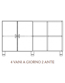 MOBILE CONTENITORE 2 ANTE COLORE A SCELTA + 4 VANI A GIORNO, STRUTTURA NOBILITATO BETULLA O LARICE - cm 138x41x80H