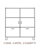 MOBILE 2 ANTE E 2 CASSETTI COLORE A SCELTA + 2 VANI A GIORNO, STRUTTURA NOBILITATO BETULLA O LARICE - cm 104x41x114H