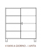 MOBILE CONTENITORE 1 ANTA COLORE A SCELTA + 4 VANI A GIORNO, STRUTTURA NOBILITATO BETULLA O LARICE - cm 104x41x114H