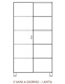 MOBILE CONTENITORE 1 ANTA COLORE A SCELTA + 5 VANI A GIORNO, STRUTTURA NOBILITATO BETULLA O LARICE - cm 104x41x196H