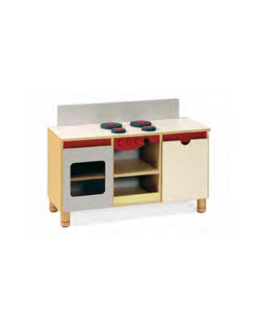 MOBILE GIOCO CUCINA, STRUTTURA E RIPIANI IN LEGNO CON FINITURA NOBILIATO DI BETULLA - cm 104x41x56/71H