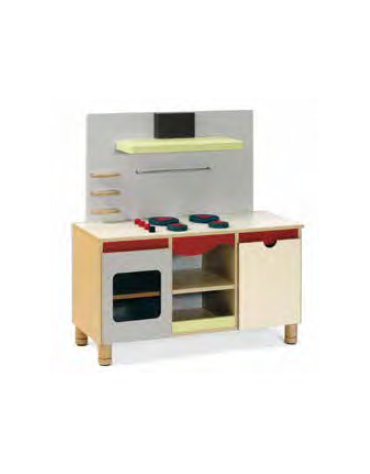 MOBILE GIOCO CUCINA CON CAPPA, STRUTTURA E RIPIANI IN LEGNO CON FINITURA NOBILIATO DI BETULLA - cm 104x41x56/108H