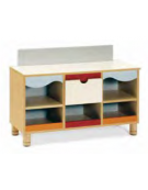 MOBILE GIOCO CREDENZA, STRUTTURA E RIPIANI IN LEGNO CON FINITURA NOBILIATO DI BETULLA - cm 104x41x56/71H