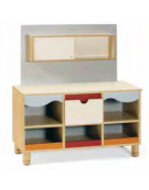 MOBILE GIOCO CREDENZA CON SOPRALZO, STRUTTURA E RIPIANI IN LEGNO CON FINITURA NOBILIATO DI BETULLA - cm 104x41x56/108H