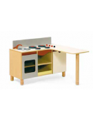 MOBILE GIOCO CUCINA CON LAVELLO, SNACK, STRUTTURA E RIPIANI IN LEGNO CON FINITURA NOBILIATO DI BETULLA - cm 104x41x56/71H