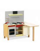 MOBILE GIOCO CUCINA CON LAVELLO, SNACK E CAPPA - STRUTTURA IN LEGNO CON FINITURA NOBILIATO DI BETULLA - cm 104x41x56/108H