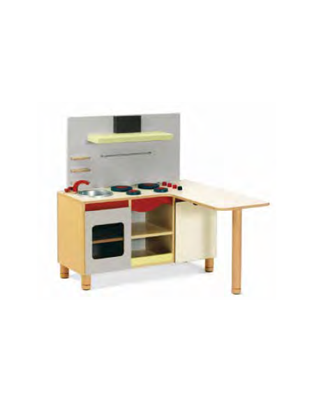 MOBILE GIOCO CUCINA CON LAVELLO, SNACK E CAPPA - STRUTTURA IN LEGNO CON FINITURA NOBILIATO DI BETULLA - cm 104x41x56/108H