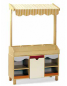 MOBILE GIOCO MERCATINO CON SOPRALZO, STRUTTURA IN LEGNO CON FINITURA NOBILIATO DI BETULLA - cm 104x41x72/162H