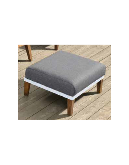 POUF con struttura alluminio verniciato e teak, seduta imbottita tessuto idrorepellente - cm 75x65x42h