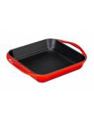 Padella grill in ghisa - colore rosso - con 2 maniglie - cm 26x26 - h cm 5,5 - 2,51 Litri - 4-6 porzioni