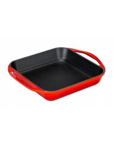 Padella grill in ghisa - colore rosso - con 2 maniglie - cm 26x26 - h cm 5,5 - 2,51 Litri - 4-6 porzioni