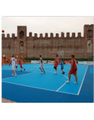 Pavimentazione modulare per basket outdoor 3ON3, in piastrelle di polipropilene colorato