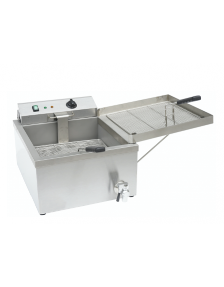 Friggitrice elettrica da banco in acciaio inox - 1 vasca - capacità 11 lt - con rubinetto - mm 545x460x355h