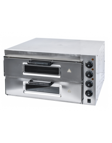 Forno pizza elettrico in acciaio inox - 2 camere da 2+2 pizze Ø 300mm - dimensioni interne mm 605x605x125h (x2)