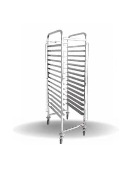 Carrello portavassoi in acciaio AISI 201 - 15 ripiani per vassoi GN 1/1 - 4 ruote girevoli (2 con freno) - mm 380x550x1735h