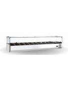 Vetrina refrigerata in acciaio inox con vetri per banco pizzeria - predisposta per10 bacinelle GN 1/4 - mm 2000x335x426h