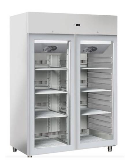 Armadio Refrigerato Lt 1.400 GN 2/1 in Lamiera Preverniciata Bianca BT con 2 porte in vetro e luce interna - cm 142x80x203h