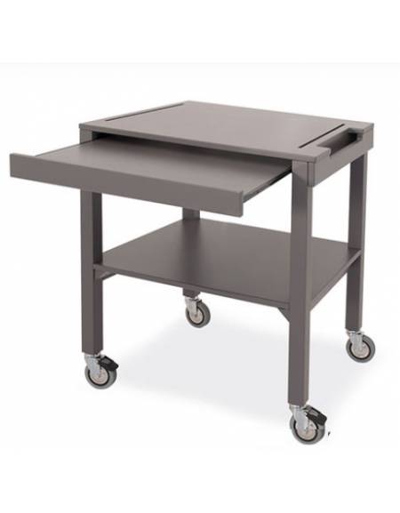 Carrello in legno massello a 2 piani con portapiatti estraibile - laccatura opaca colore Grigio Zonda - cm 70x45x84h