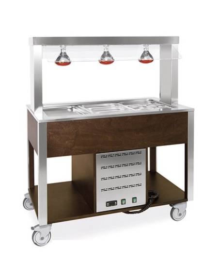 Carrello buffet termico 3xGN1/1 colore Wengè - parafiato fisso e lampade a infrarossi - cm 113x68x144h