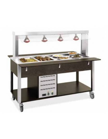 Carrello buffet termico 5xGN1/1 colore Wengè - parafiato fisso e lampade a infrarossi - cm 193x68x144h