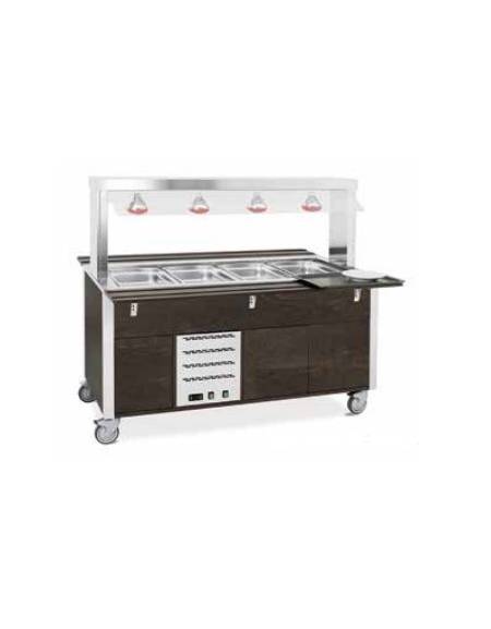 Carrello buffet termico armadiato 3xGN1/1 colore Wengè - parafiato fisso e lampade a infrarossi - cm 113x68x144h