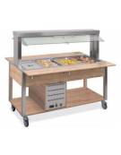 Carrello buffet termico 2xGN1/1 colore Wengè , con parafiato mobile - illuminazione a LED - cm 80x68x144h