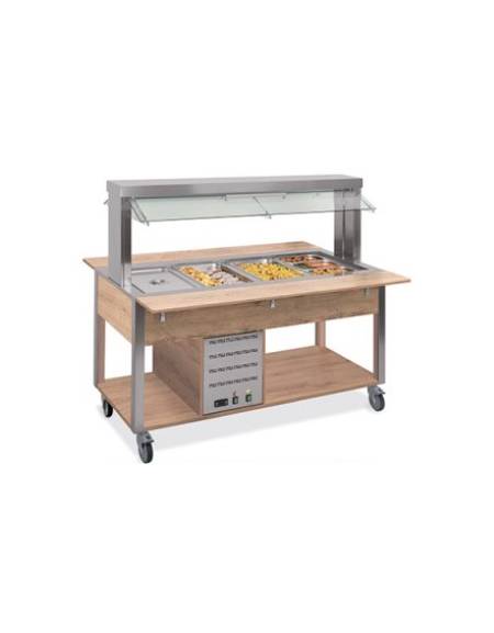 Carrello buffet termico 2xGN1/1 colore Wengè , con parafiato mobile - illuminazione a LED - cm 80x68x144h