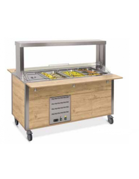 Carrello buffet termico armadiato 2xGN1/1 - colore Wengè - con parafiato mobile e LED - cm 80x68x144h