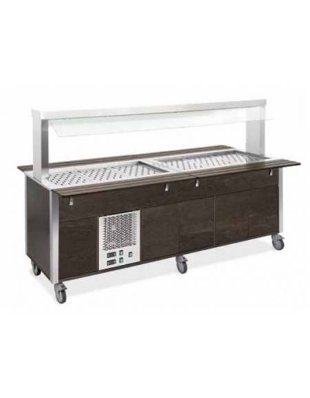 Carrello buffet armadiato misto freddo/caldo, parafiato fisso - 5xGN1/1 (2 caldi + 3 freddi) - colore Wengè - cm 193x68x144h