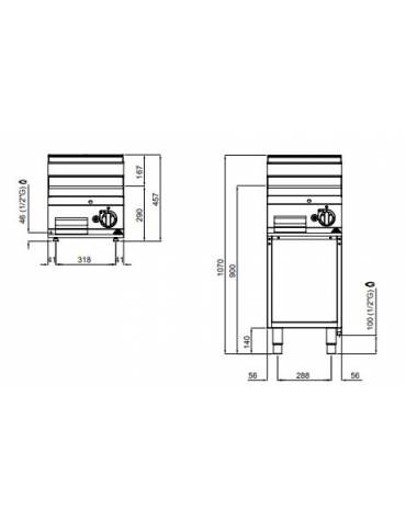 Fry top a gas singolo da banco - Piastra Liscia in Compound - cm 40x71,4x29