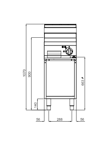 Fry top elettrico singolo su vano a giorno - Piastra Liscia in Compound con rivestimento in acciaio inox AISI 316 - cm 40x71.4x9