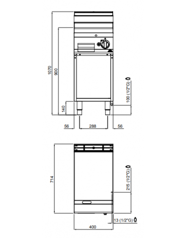 Fry top a gas singolo su mobile a giorno - Piastra Liscia in Compound - cm 40x71,4x90h