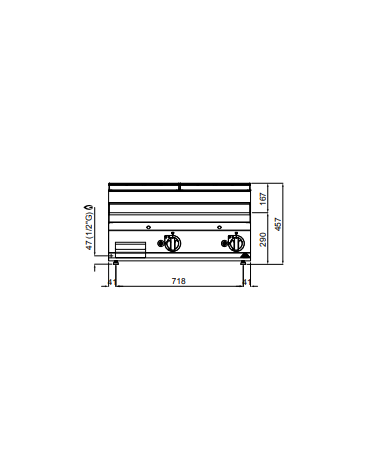 Fry top a gas doppia da banco - Piastra Rigata in acciaio satinato - cm 80x71,4x29h