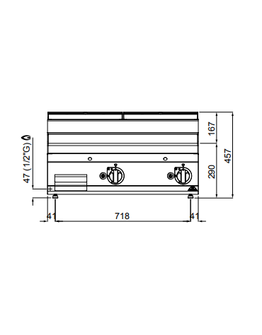 Fry top a gas doppia da banco - Piastra 1/2 Liscia e 1/2 Rigata in acciaio satinato - cm 80x71,4x29h