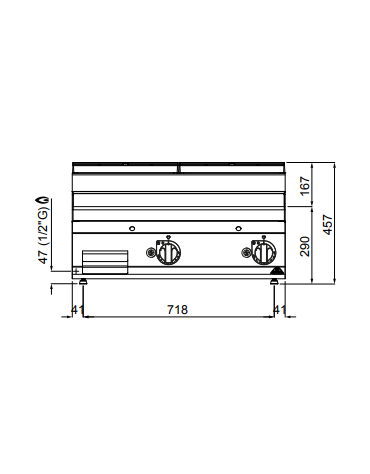 Fry top a gas doppia da banco - Piastra Liscia in Compound - cm 80x71,4x29h