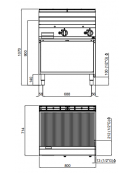 Fry top a gas doppio su mobile aperto - Piastra rigata in acciaio satinato -  cm 80x71,4x90h