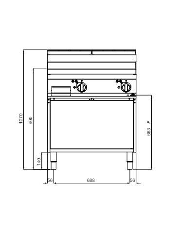 FRYTOP ELETTRICO 1/2 liscia + 1/2 rigata SU VANO cm 80x71.4x90h  kW 9,6