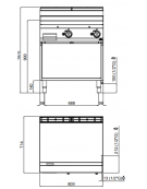 Fry top a gas doppio su vano aperto - Piastra Liscia in Compound - cm 80x70x90h