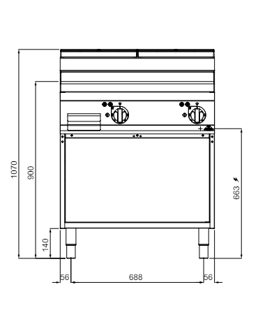 Fry top elettrico doppio su vano aperto - Piastra Liscia in Compound - cm 80x71.4x90h