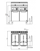 Friggitrice a gas 2 vasche 18+18 lt - Comandi elettronici - cm 80x71,4x90h - BRUCIATORI FUORI VASCA