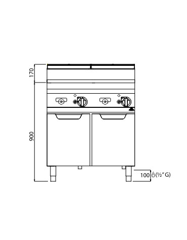 Cuocipasta a gas 2 Vasche Lt. 30+30 in acciaio inox AISI 316 - potenza kw 20 - cm 80x71,4x85/90h