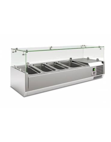 Vetrina refrigerata statica in acciaio inox e vetro - bacinelle GN1/3 -  mm 1200x395x435h