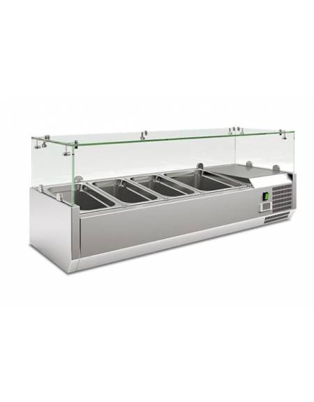 Vetrina refrigerata statica in acciaio inox e vetro - bacinelle GN1/3 -  mm 1200x395x435h