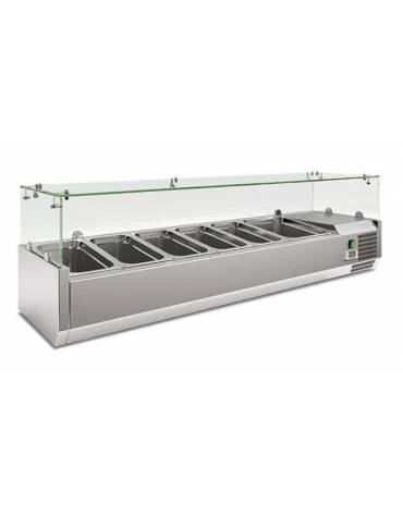 Vetrina refrigerata statica in acciaio inox e vetro - bacinelle GN1/3 -  mm 1500x395x435h