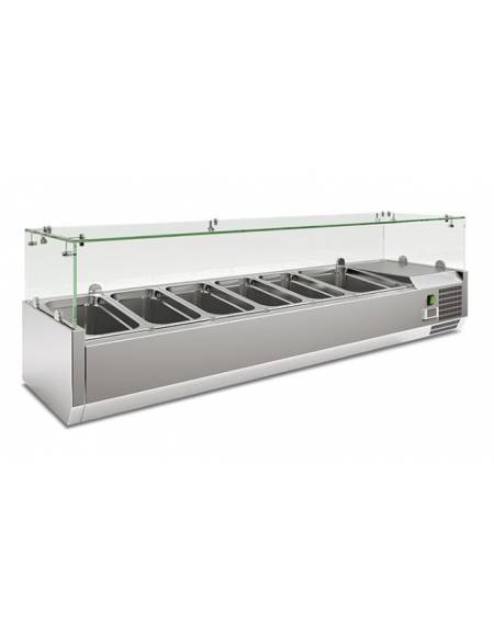 Vetrina refrigerata statica in acciaio inox e vetro - bacinelle GN1/3 -  mm 1500x395x435h