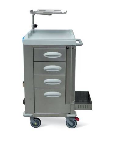 Carrello emergenza - 5 cassetti - asta portaflebo, porta defibrillatore, tavola per massaggio cardiaco - cm 77,5x71x92h