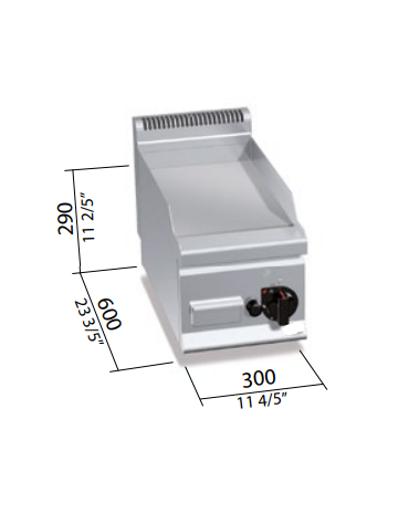 FRY TOP A GAS LISCIO DA BANCO - POTENZA KW 4 - CM 30x60x29H