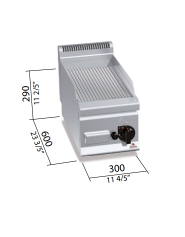 FRY TOP A GAS RIGATO DA BANCO - POTENZA 4 KW - MISURE 30x60x29H